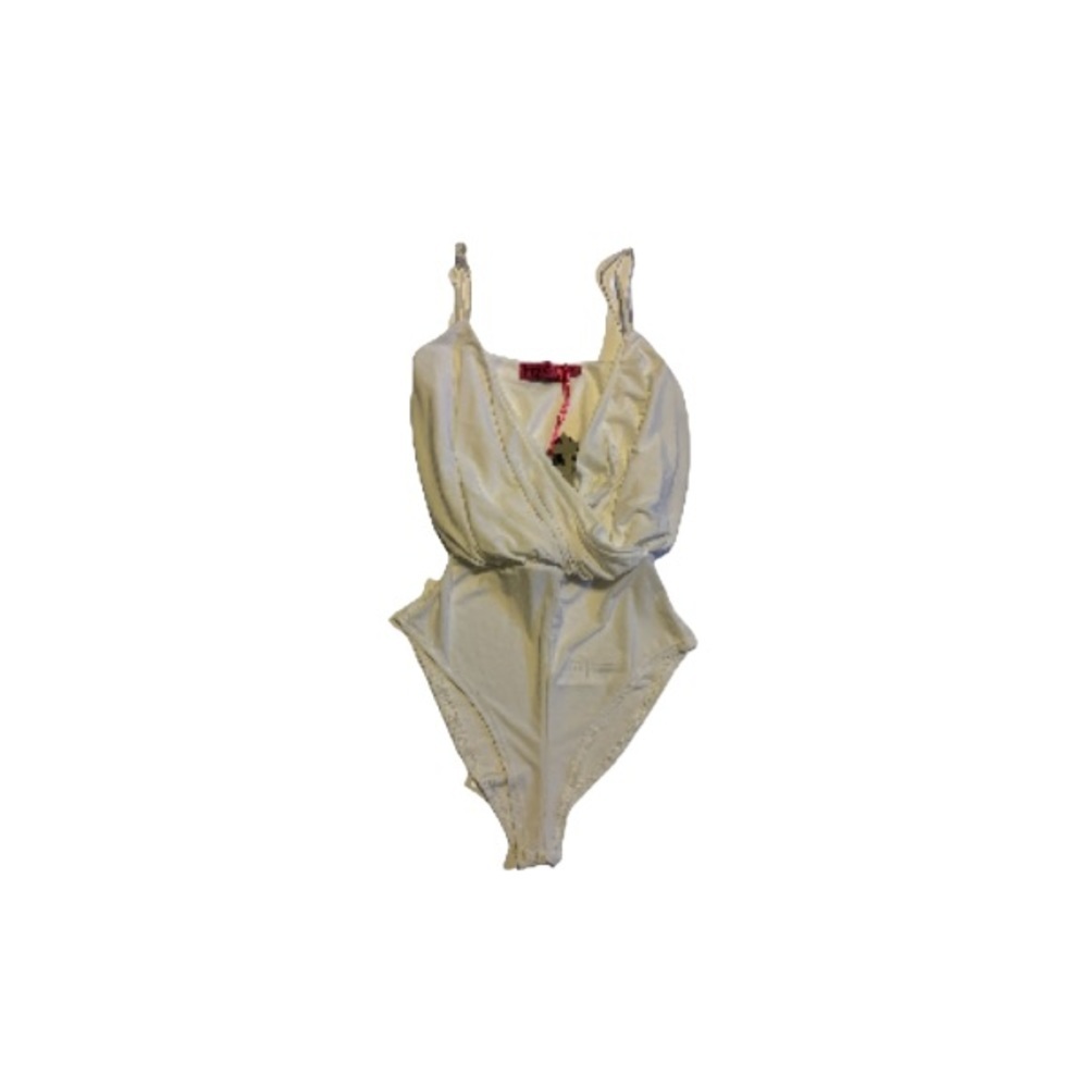 Boohoo Draped Crossover High Waisted Cream Bodysuit - Women’s Size 2